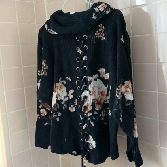 Cowl Neck Black Floral Sweater - Picture 2 of 2